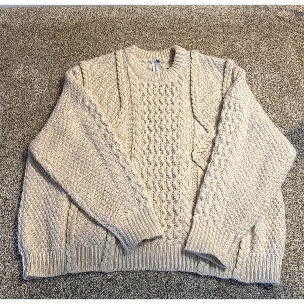 Grace + Karma Women’s XL Cream Cable Knit Oversized Sweater Chunky Pullover
